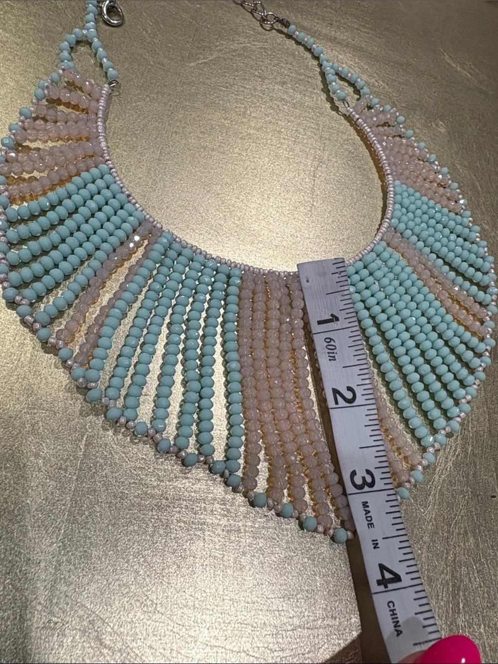 Statement chocker necklace graduated crystal beads Blue Pink Beads bib style